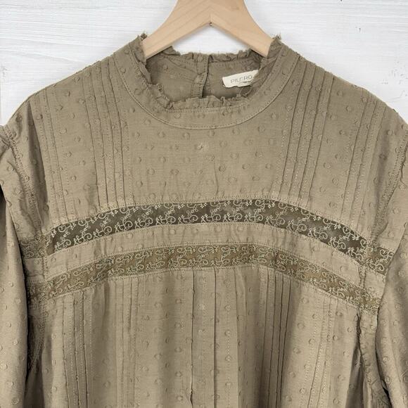 Anthropologie Babydoll Dress Large Balloon Sleeves Swiss Dot Green Boho Cottage - Picture 3 of 16